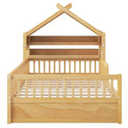 Lit cabane en bois ModernLuxe (taille lit simple/double) avec tête de lit de rangement, cadre de lit pour enfants en pin massif avec barrières de sécurité