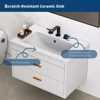 Meuble-lavabo suspendu - Meuble de salle de bain mural moderne avec vasque en céramique, 2 grands tiroirs, étanche et facile à nettoyer