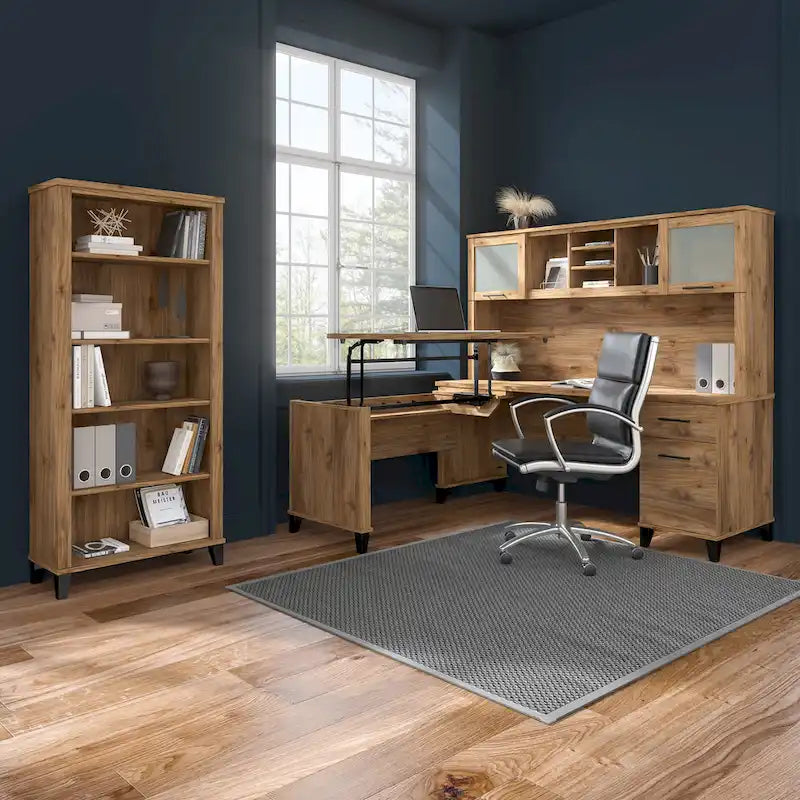Bureau d'angle en L 60" Bush Furniture Somerset avec huche de rangement