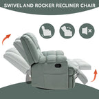 Fauteuil inclinable pivotant et à bascule en tissu Lazy Boy, grand fauteuil berçant manuel rembourré à l’excès avec accoudoirs à coussinet et dossier rembourré