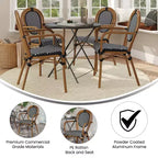 Lot de 4 chaises bistrot Lourdes Thonet empilables avec accoudoirs, en rotin PE et cadre en aluminium, pour l'intérieur et l'extérieur, de la marque Flash Furniture