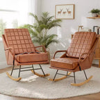 VECELO Fauteuil à bascule en similicuir/tissu Teddy, fauteuil inclinable de salon moderne avec assise rembourrée, base en bois massif sécurisée Blanc/Marron