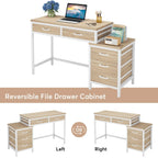 Bureau d'ordinateur réversible avec 5 tiroirs, bureau de travail à domicile avec caisson de rangement pour dossiers et support pour imprimante
