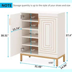 Meuble à Chaussures pour 20 Paires, Armoire de Rangement Moderne à 6 Niveaux avec Portes, Organisateur d'Entrée Autonome, Blanc et Or