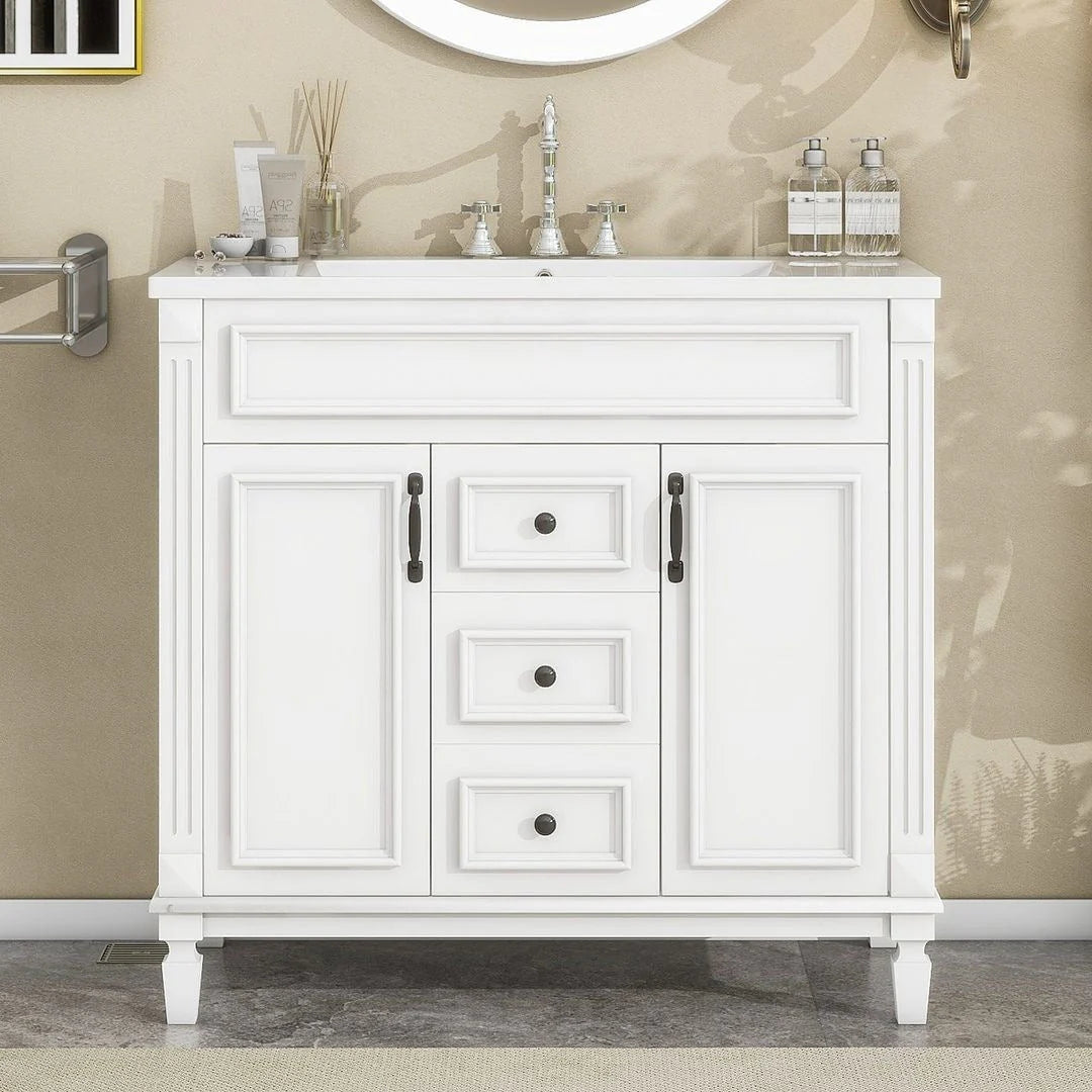 Meuble-lavabo moderne de 36 po avec vasque et armoire à miroir, 2 portes et 2 tiroirs