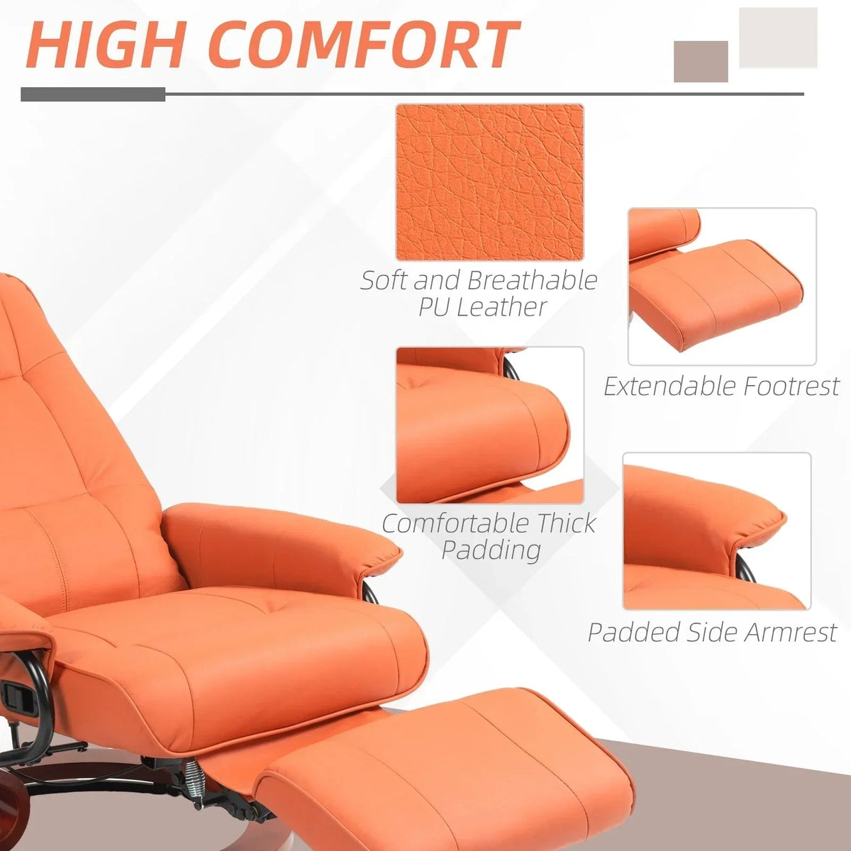 Fauteuil inclinable HomCom en similicuir avec base pivotante manuelle réglable et repose-pieds confortable et relaxant