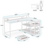 Bureau d'angle en L avec tiroir, bureau d'angle pour la maison avec étagères de rangement et support d'écran, bureau rustique pour petit espace