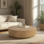 Table basse en chêne rustique avec façades cannelées | Finition or brossé