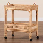 Chariot à vin en rotin Bali & Pari Lombok, marron naturel : chariot de bar d'intérieur avec porte-bouteilles, aucun assemblage requis