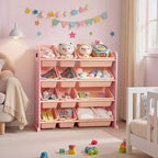 VECELO Étagère de Rangement pour Enfants avec 12 Bacs, Meuble de Rangement en Bois pour Tout-Petits, Grande Capacité pour Livres ou Jouets