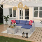 Ensemble de mobilier de patio 5 pièces, canapé d'angle en osier tout temps avec coussins antidérapants, ensemble de canapé d'extérieur en rotin avec pouf.