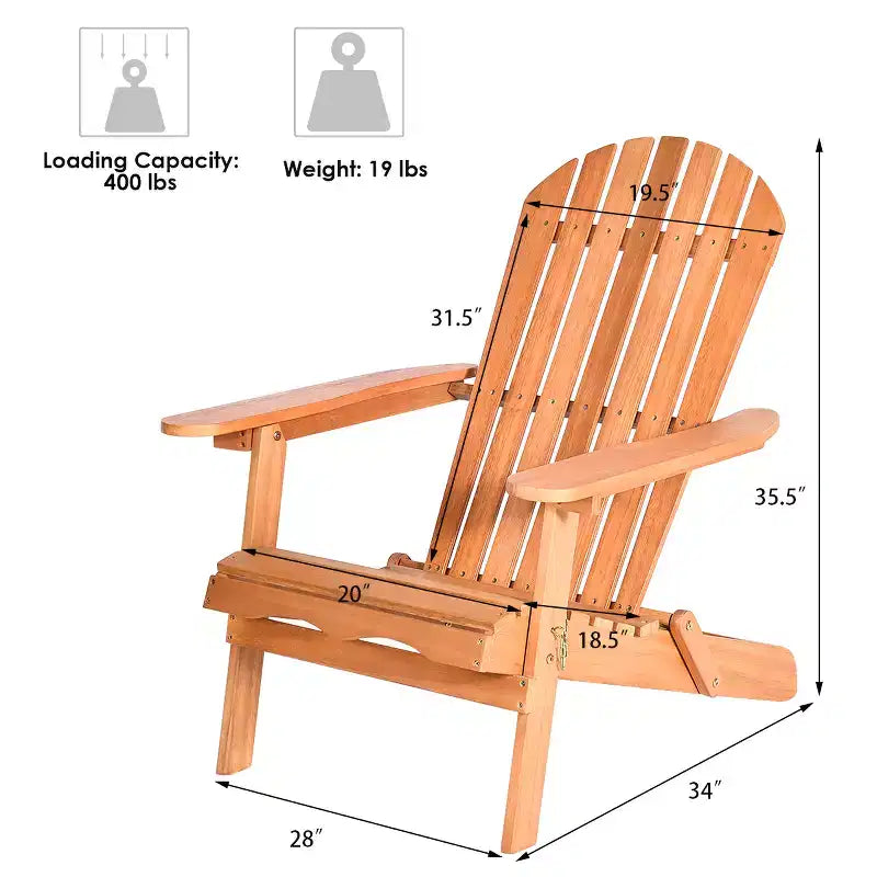 Lot de 4 chaises Adirondack pliables Costway en bois d'eucalyptus, naturel