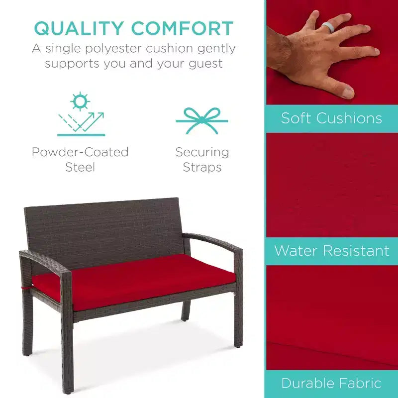 Banc de jardin en osier d'extérieur 2 places Best Choice Products avec coussin, capacité de 317 kg