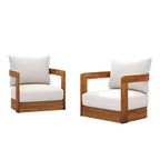 Lot de 2 fauteuils de jardin de luxe en bois d'acacia avec design incurvé, coussins résistants à l'eau