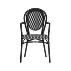 Lot de 4 chaises bistrot Lourdes Thonet empilables avec accoudoirs, en rotin PE et cadre en aluminium, pour l'intérieur et l'extérieur, de la marque Flash Furniture