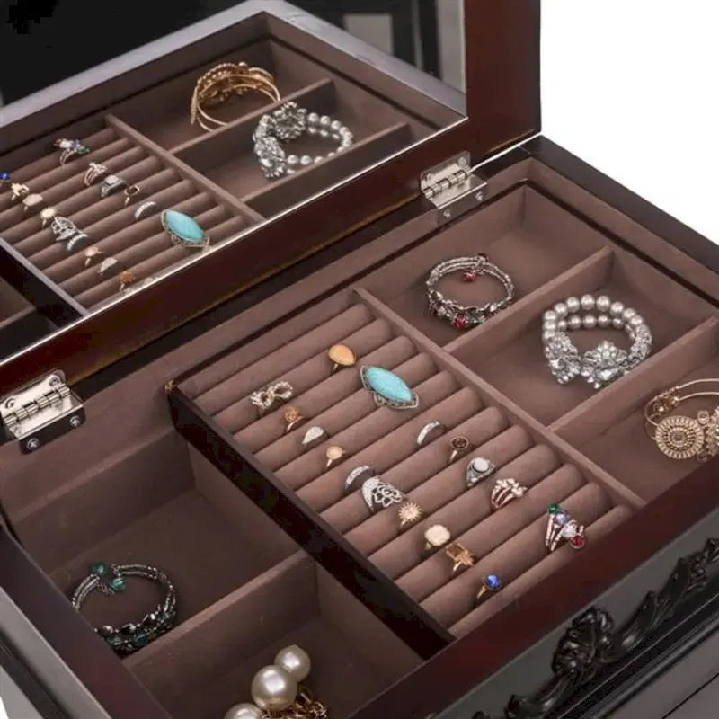 Élégant coffret à bijoux avec miroir et crochets à colliers - 18,5 x 12 x 42