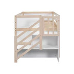 Lit mezzanine jumeau Okak en bois massif avec escalier et rangement, lits superposés jumeaux à profil bas avec tiroirs et étagères, lits mezzanine multifonctionnels pour enfants et adolescents