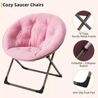 Fauteuil soucoupe, fauteuil moelleux en fausse fourrure, fauteuil lune avec structure métallique pliable, siège d'appoint floral