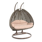 LeisureMod Fauteuil suspendu œuf 2 places avec support - Balançoire / hamac de patio en rotin osier pour extérieur/intérieur avec coussins