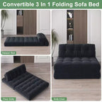 Canapé-lit futon pliant entièrement en velours côtelé, chaise de couchage convertible au sol avec oreiller et dossier