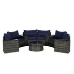 Ensemble de canapé modulaire d'extérieur semi-circulaire 11 pièces avec table basse en verre trempé et 4 tables d'appoint