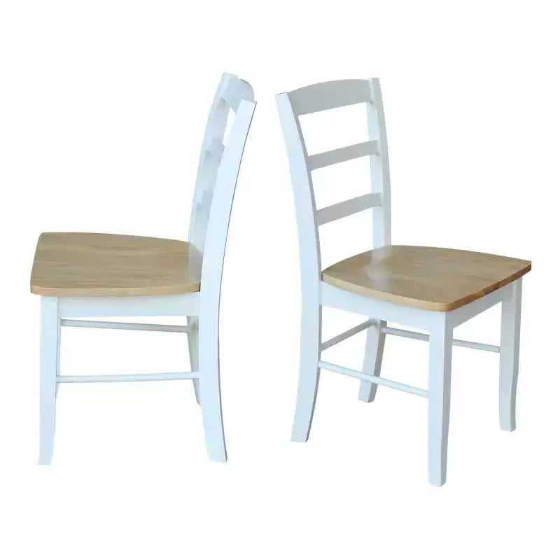 Ensemble table à manger 3 pièces avec 2 chaises à dossier à barreaux blanc/naturel – International Concepts : Bois massif, carré, non extensible