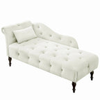 Chaise longue moderne de 154 cm avec revêtement en velours, boutons capitonnés, pieds en bois massif et clous de tapissier