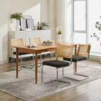 2 Chaises de Salle à Manger Modernes avec Assise en Lin, Dossier en Rotin et Piètement Chromé