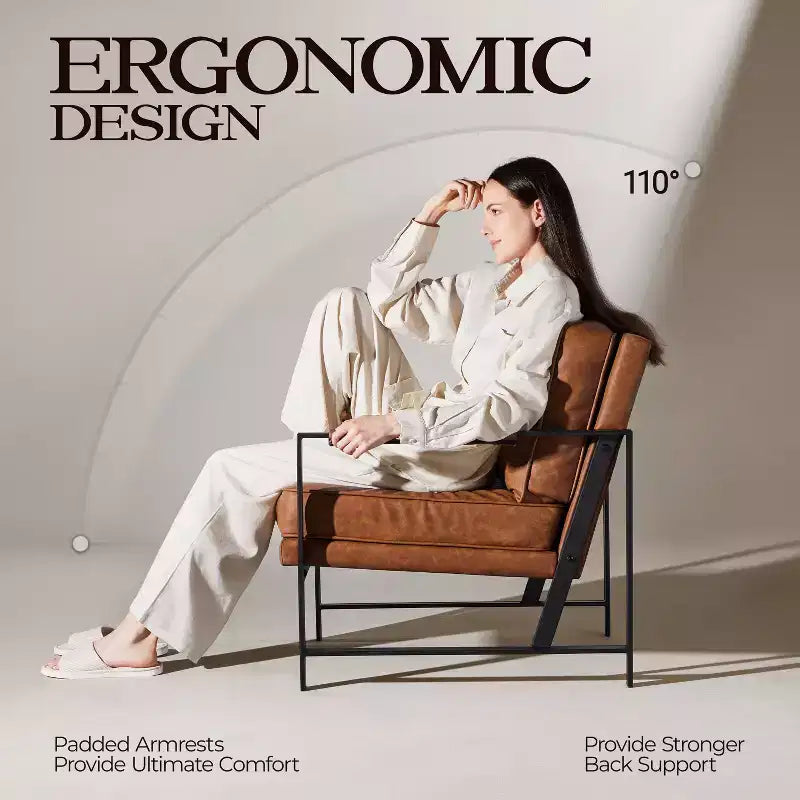 Yaheetech Lot de 2 fauteuils de salon rétro rembourrés avec accoudoirs en métal, coussin d'assise et de dossier amovible