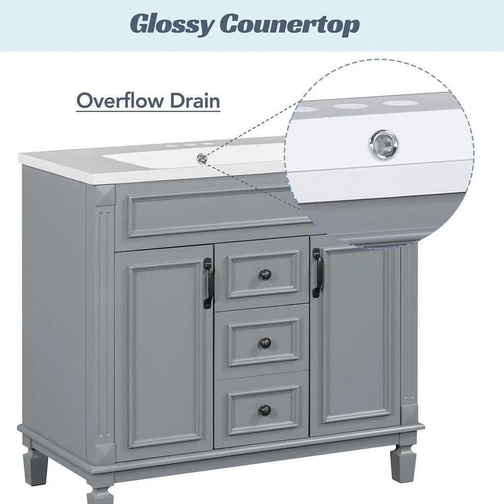 Meuble-lavabo moderne de 36 po avec vasque et armoire à miroir, 2 portes et 2 tiroirs