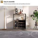 Meuble Bar à Vin Industriel Gris à 3 Niveaux (12+ Bouteilles) 91,4 cm H x 61 cm L x 38,1 cm P, Casier Détachable, 9 Supports à Verres et Étagères Réglables pour Maison/Bar