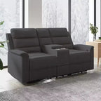 Canapé inclinable 2 places en tissu technique beige/gris, dossier et repose-pieds réglables