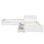 Lit plateforme moderne blanc en forme de L pour deux personnes avec lit gigogne et tiroirs pour chambre à coucher