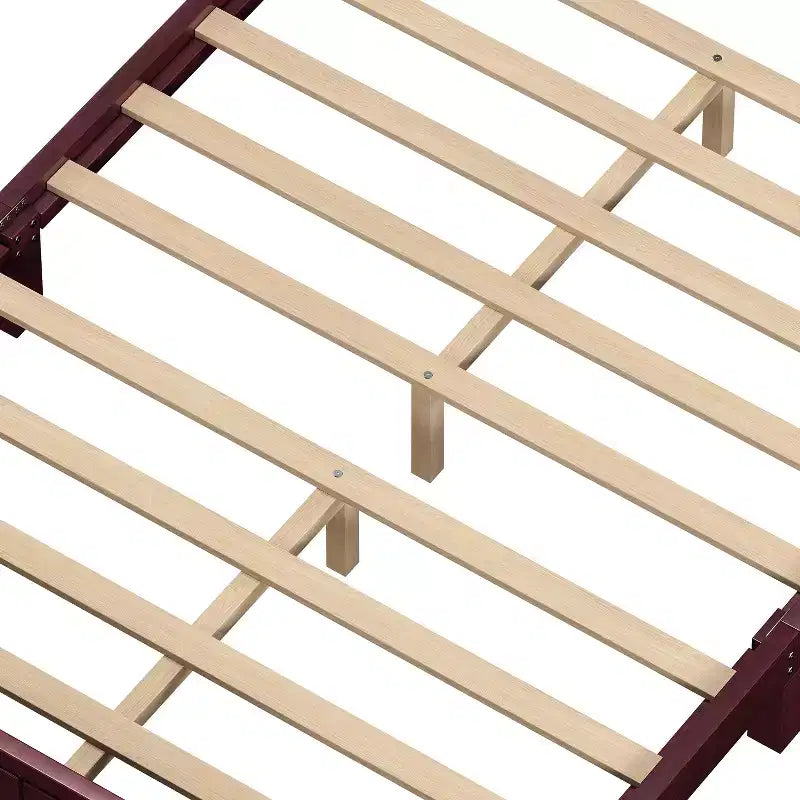 Cadre de lit plateforme Queen vintage - Pin massif, tête de lit en MDF, pas besoin de sommier