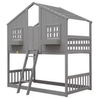 Lit mezzanine cabane de taille double, lit mezzanine cabane en bois avec échelle et barrières de sécurité pour enfants