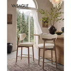 VASAGLE Tabourets de Bar en Bois, Lot de 2, Tabourets de Comptoir Rembourrés avec Pieds en Bois Massif, Dossier Ergonomique, Tissu Aspect Lin, Cappuccino