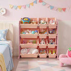 VECELO Étagère de Rangement pour Enfants avec 12 Bacs, Meuble de Rangement en Bois pour Tout-Petits, Grande Capacité pour Livres ou Jouets