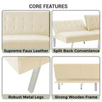 Canapé-lit futon capitonné à dossier divisé, canapé-lit convertible avec pieds chromés