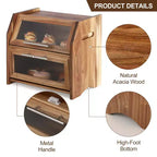Boîte à pain, double couche, en bois d'acacia, avec panneau de porte en acrylique transparent, aérations, conteneur à pain de comptoir, porte-pain marron rustique
