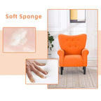 Fauteuil d'appoint moderne Erommy, fauteuil à dossier haut, canapé simple en tissu rembourré avec boutons et pieds en bois pour salon