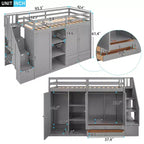 Lit mezzanine fonctionnel 93.3 avec armoires, étagères, tiroirs et échelle de rangement