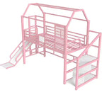 Lit mezzanine cabane avec toboggan et escalier de rangement - Cadre métallique pour enfants et adolescents