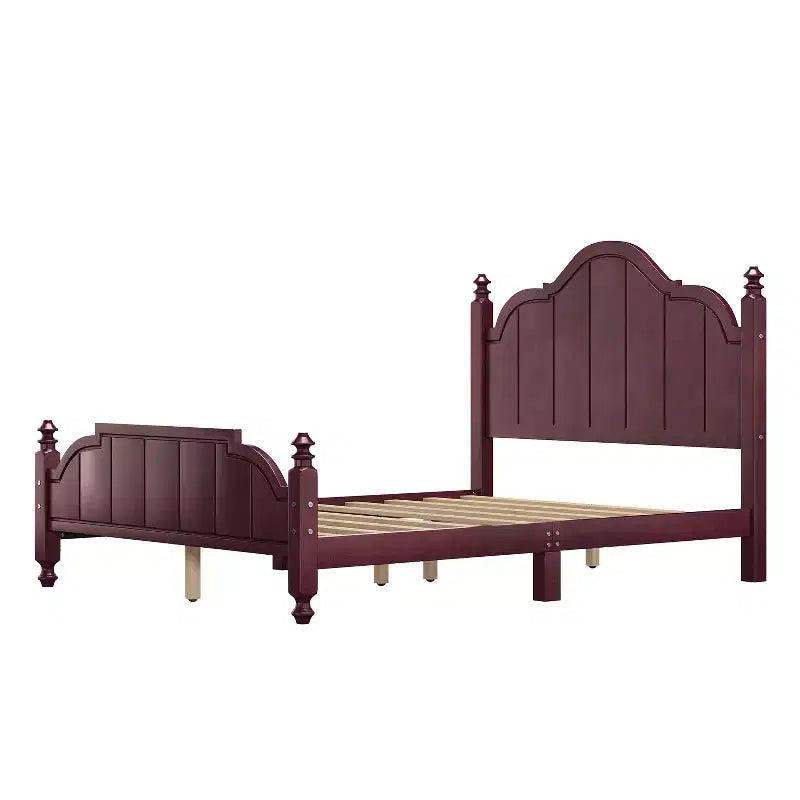 Cadre de lit plateforme Queen vintage - Pin massif, tête de lit en MDF, pas besoin de sommier