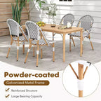 Lot de 4 chaises de bistrot françaises Costway avec rotin tressé à la main et cadre en métal galvanisé pour l'extérieur