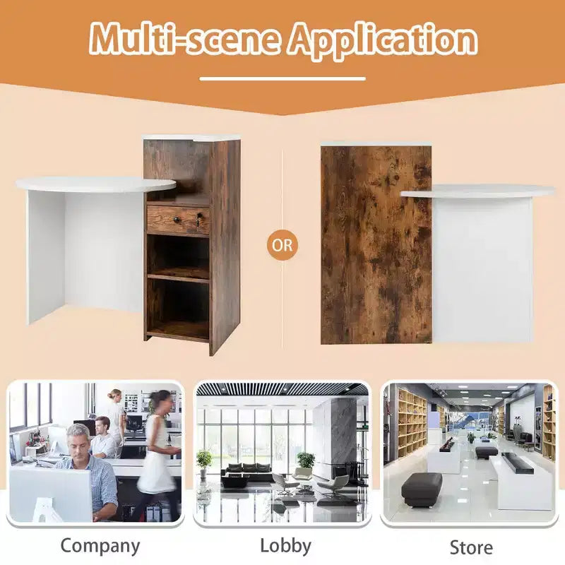 Costway Comptoir de Réception Bureau de Caisse avec Étagère Ouverte et Tiroir Verrouillable Blanc/Marron/Noir