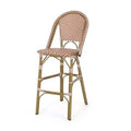 sumyeg Lot de 2 tabourets de bar de bistrot français d'extérieur 29,5, rotin PE en osier avec cadre en aluminium, finition aspect bambou, rouge rouille et blanc