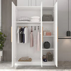 Timechee 47.2 Armoire de rangement pour vêtements avec poignées en bois massif Blanc