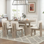 Ensemble table à manger 7 pièces, ensemble de table de cuisine en bois massif avec table rectangulaire, base en tréteaux design et 6 chaises rembourrées
