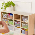 Meuble de rangement à roulettes Cubby avec 15 bacs à ouverture frontale, 3x4, Meuble pour enfants