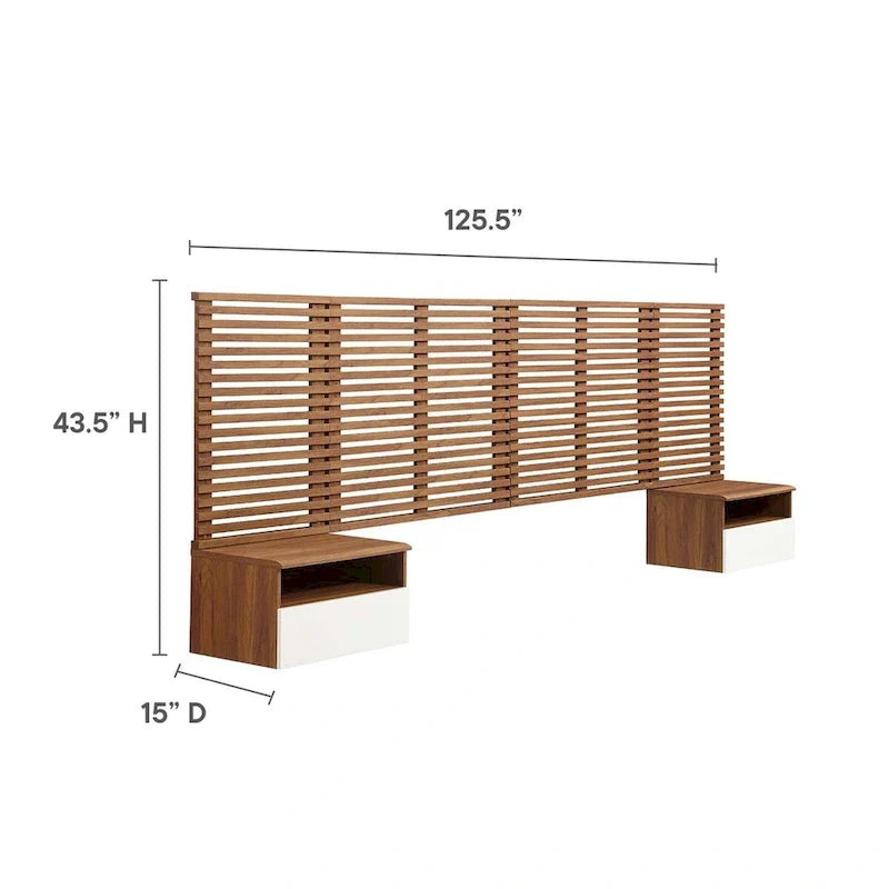 Rendu d'une tête de lit King murale et de tables de nuit modernes